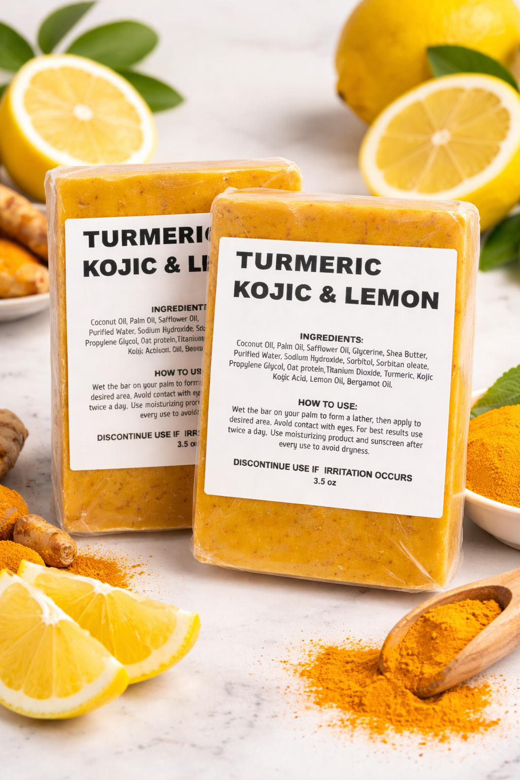 Turmeric + Kojic Acid Soap with Lemon Oil | Brightening Face & Body Bar