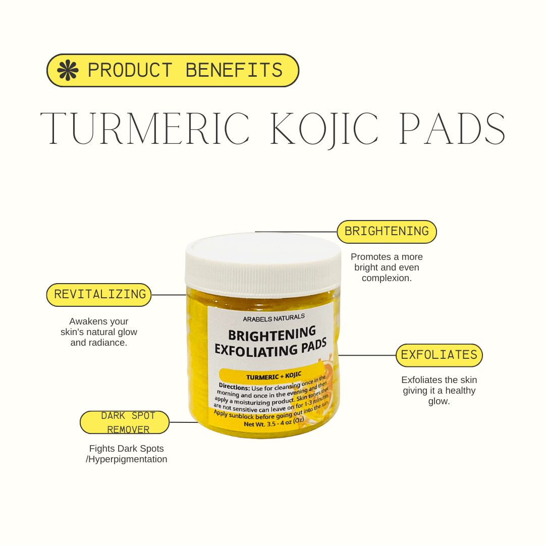 Turmeric Exfoliating Pads - Turmeric & Kojic Acid Brightening Pads 30 ct - Arabel's Naturals 
