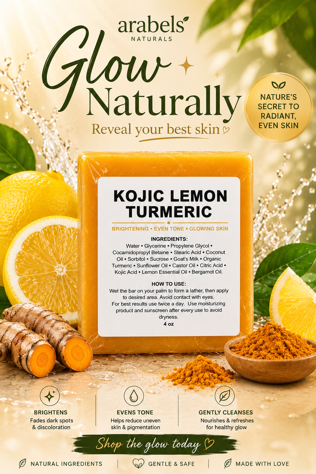 Kojic Lemon Turmeric soap bar with real lemon essential oil