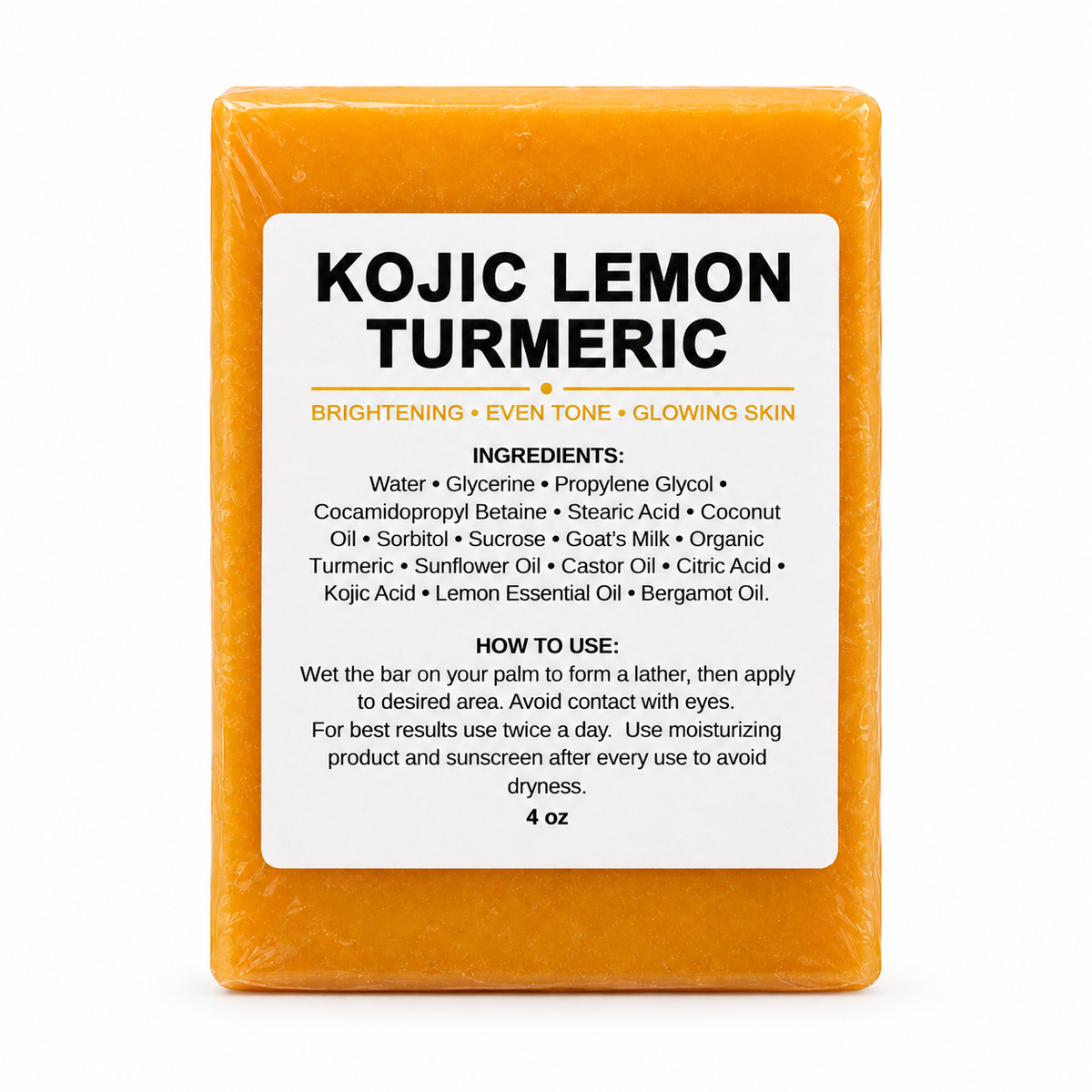 Kojic Lemon turmeric soap bar with lemon essential oil and organic turmeric from Arabels Naturals