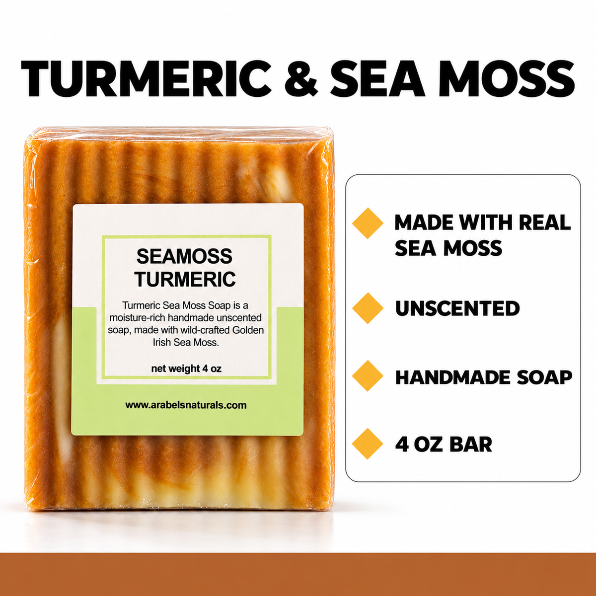 Turmeric Sea Moss Soap Bar | Unscented Handmade Vegan Soap